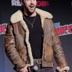 Aaron Taylor-Johnson Comic Con Shearling Leather Jacket Shop Now