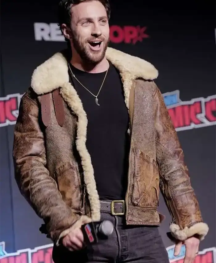 Aaron Taylor-Johnson Comic Con Shearling Leather Jacket Shop Now