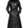 Alicia Women’s Black Genuine Leather Fur Collar Trench Coat