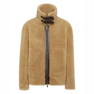 Belted Collar Beige Shearling Jacket