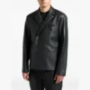 Black Double-Breasted Leather Blazer