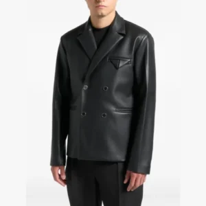 Black Double-Breasted Leather Blazer