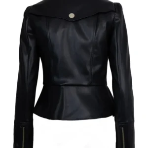Black Peplum Zip-Front Jacket For Sale