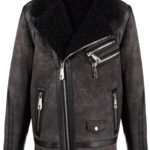 Suede Faux Black Shearling Biker Jacket