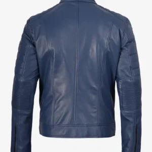 Blue Men’s Moto-Style Leather Jacket Shop Now