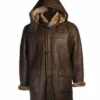 Brent Hook Closure Chocolate Brown Hooded Leather Coat