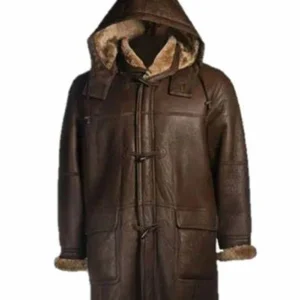 Brent Hook Closure Chocolate Brown Hooded Leather Coat