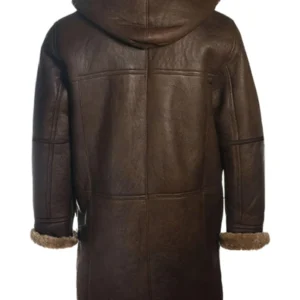 Brent Hook Closure Chocolate Brown Hooded Leather Coat For Sale