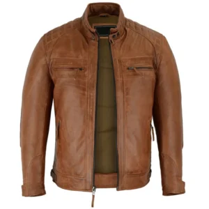 Brown Cafe Racer Leather Jacket For Mens