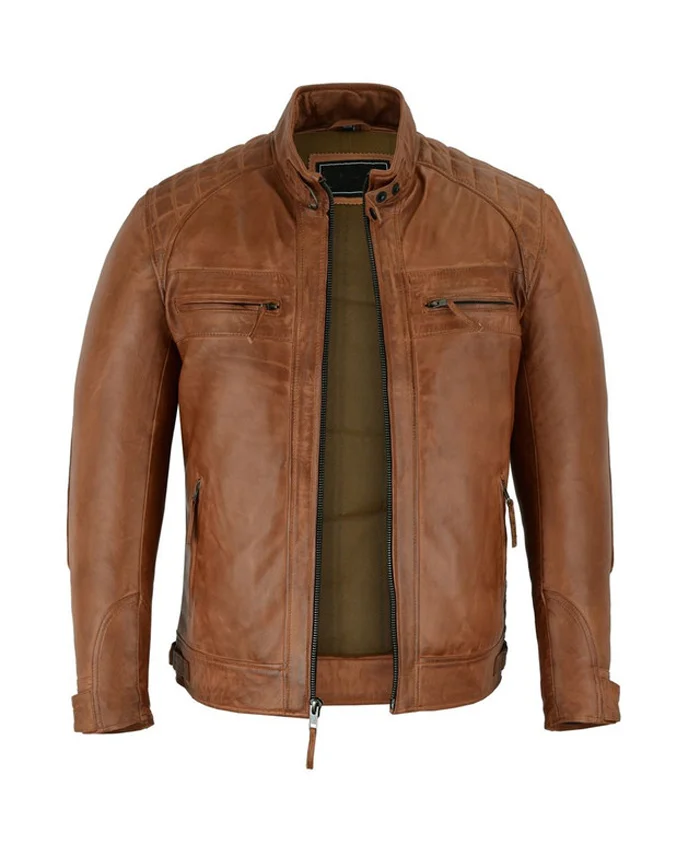 Brown Cafe Racer Leather Jacket For Mens