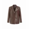 Burgundy Notched Collar Faux Leather Oversized Blazer
