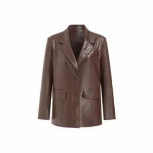Burgundy Notched Collar Faux Leather Oversized Blazer