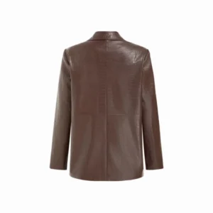 Burgundy Notched Collar Faux Leather Oversized Blazer For Sale