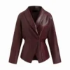 Button-Up Faux Leather Jacket with Collar and Elastic Waist