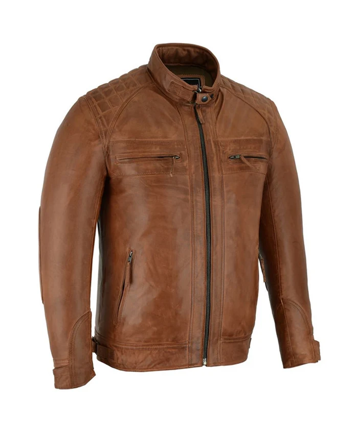 Buy Brown Cafe Racer Leather Jacket For Mens