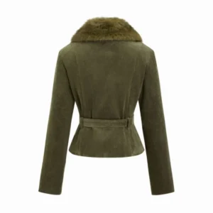 Buy Faux Fur Collar Corduroy Belted Jacket