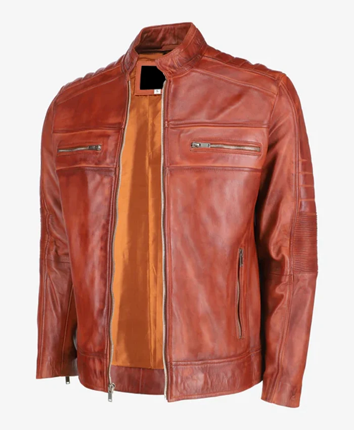 Buy Mens Brown Cafe Racer Leather Jacket