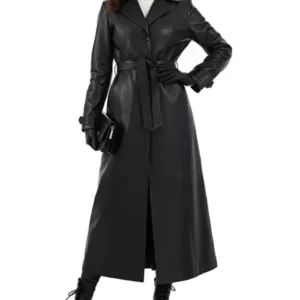 Buy Sophia Black Leather Single Breasted Trench Coat