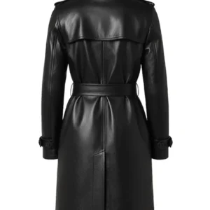 Casey Hip Length Belted Black Leather Long Trench Coat Shop Now
