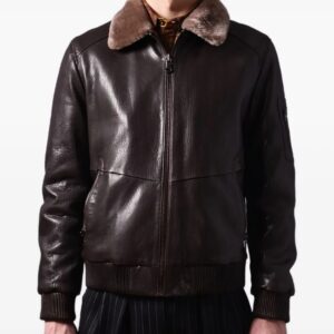Coffee Brown Aviator-Style Jacket with Front Zip