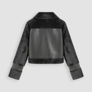 Cropped Faux Shearling Jacket with Leather Collar and Patches Shop Now