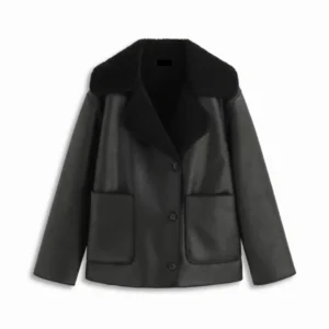 Faux Shearling Collar Oversized Button Jacket