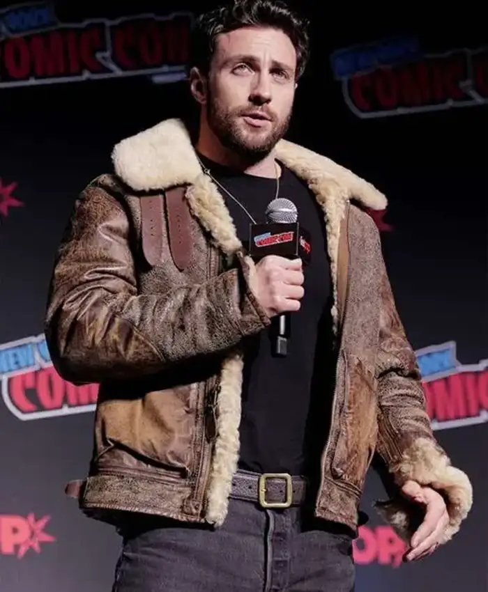 Get Aaron Taylor-Johnson Comic Con Shearling Leather Jacket