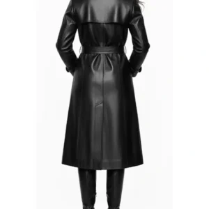 Get Alicia Women’s Black Genuine Leather Fur Collar Trench Coat