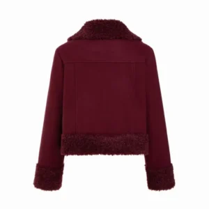 Get Faux Fur Trim Collar Zip-Up Long Sleeve Jacket