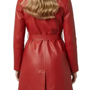 Get Jasmine Red Sheepskin Belted Leather Trench Coat