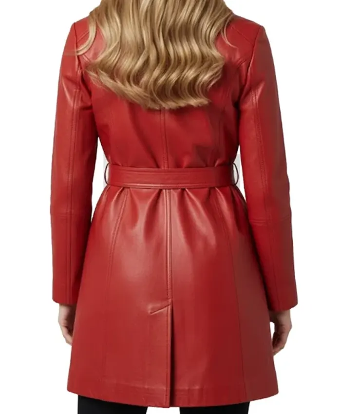 Get Jasmine Red Sheepskin Belted Leather Trench Coat