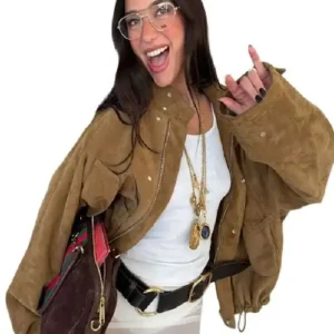 Get LA 2026 Dua Lipa Brown Suede Jacket