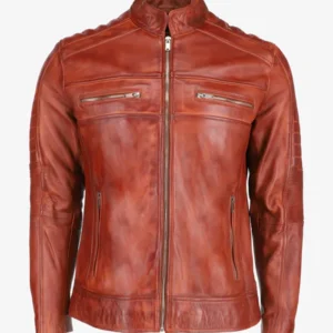 Get Mens Brown Cafe Racer Leather Jacket