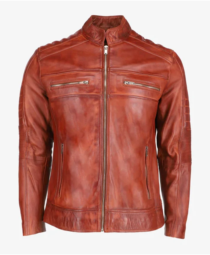 Get Mens Brown Cafe Racer Leather Jacket