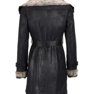 Get Mid Length Black Shearling Womens Leather Coat