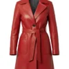 Jasmine Red Sheepskin Belted Leather Trench Coat