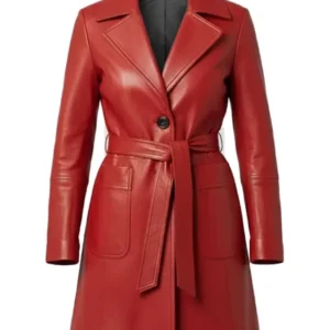 Jasmine Red Sheepskin Belted Leather Trench Coat