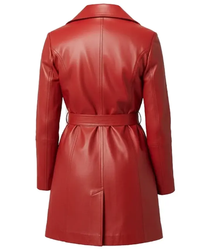 Jasmine Red Sheepskin Belted Leather Trench Coat For Sale