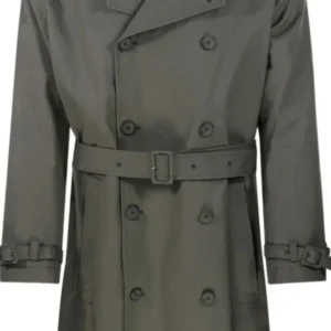 Mafia Green Double-Breasted Belted Trench Coat For Sale