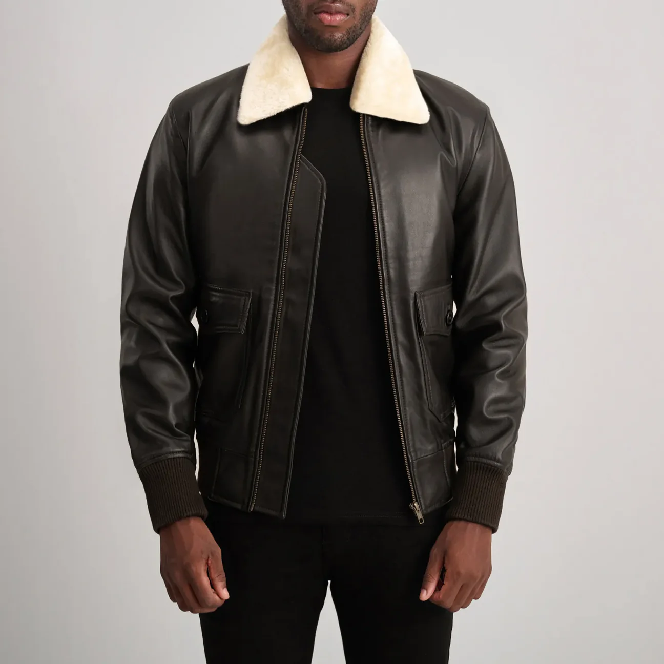 Men’s G-1 Brown and Cream Airin Leather Bomber Jacket