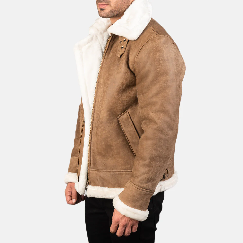 Francis Men’s B-3 Distressed Brown Leather Bomber Jacket - Image 3