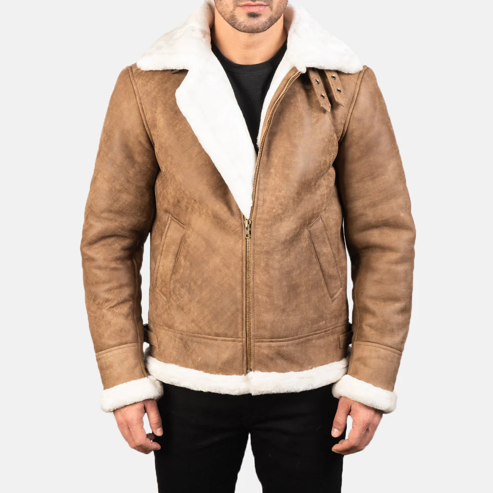 Francis Men’s B-3 Distressed Brown Leather Bomber Jacket