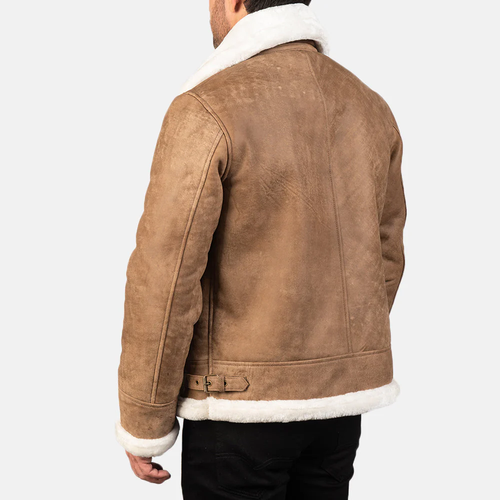 Francis Men’s B-3 Distressed Brown Leather Bomber Jacket - Image 2