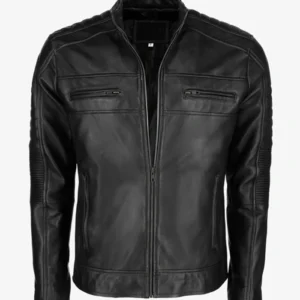 Mens Black Cafe Racer Leather Jacket