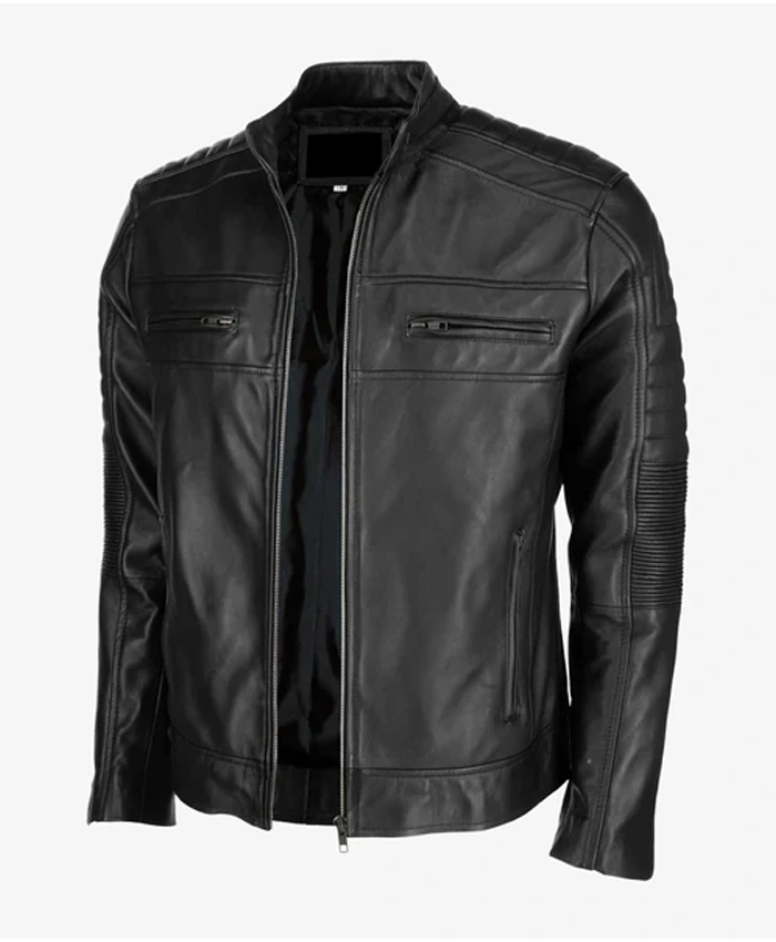 Mens Black Cafe Racer Leather Jacket Shop Now