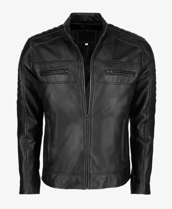 Mens Black Cafe Racer Leather Jacket