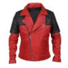 Men’s Black Diamond Quilted Shoulders Red Leather Jacket