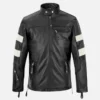 Men’s Black and White Slim Fit Leather Jacket