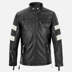 Men’s Black and White Slim Fit Leather Jacket
