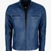 Mens Blue Cafe Racer Leather Jacket